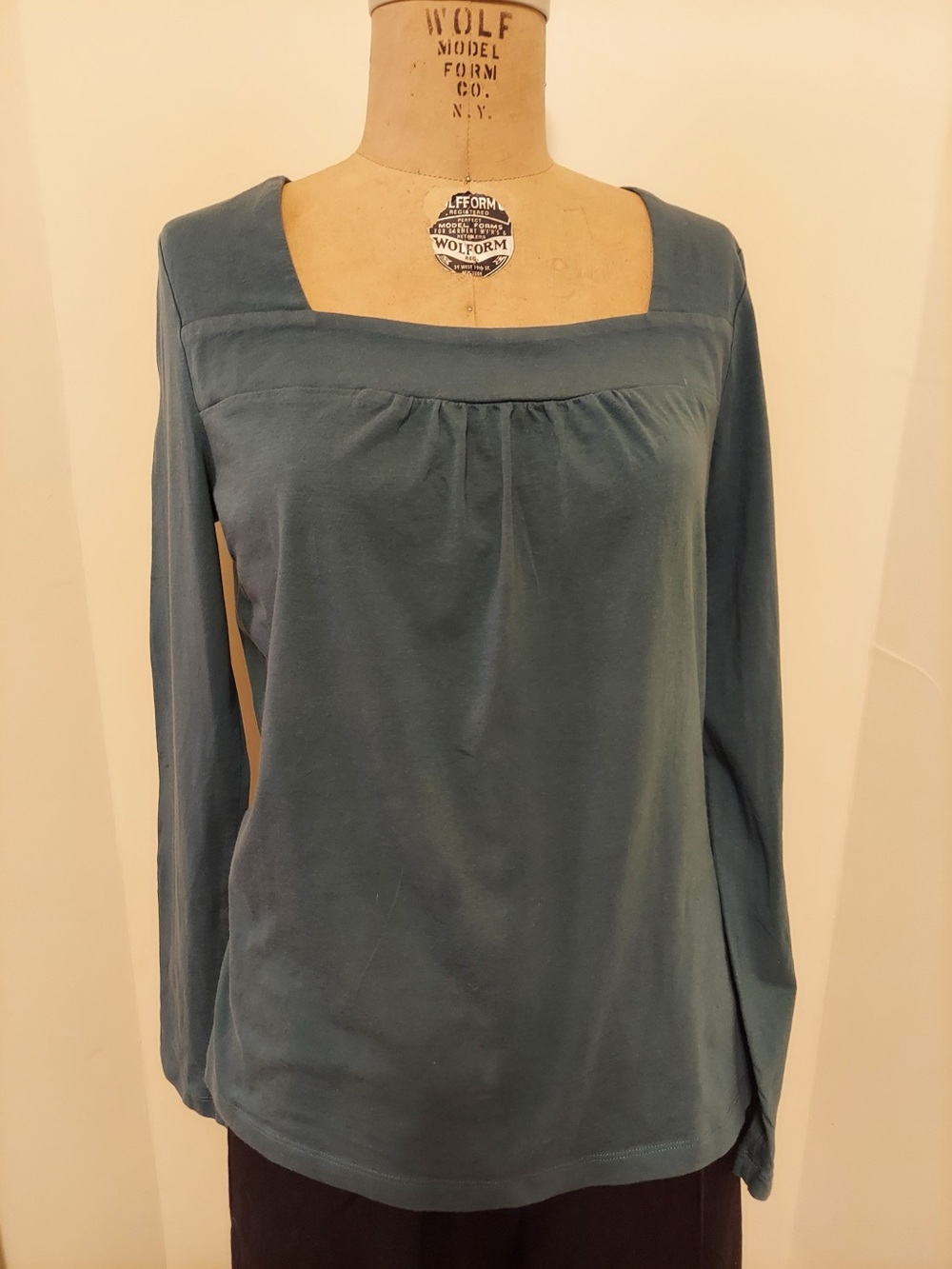 Ann Taylor Teal Square Neck Long Sleeve Top